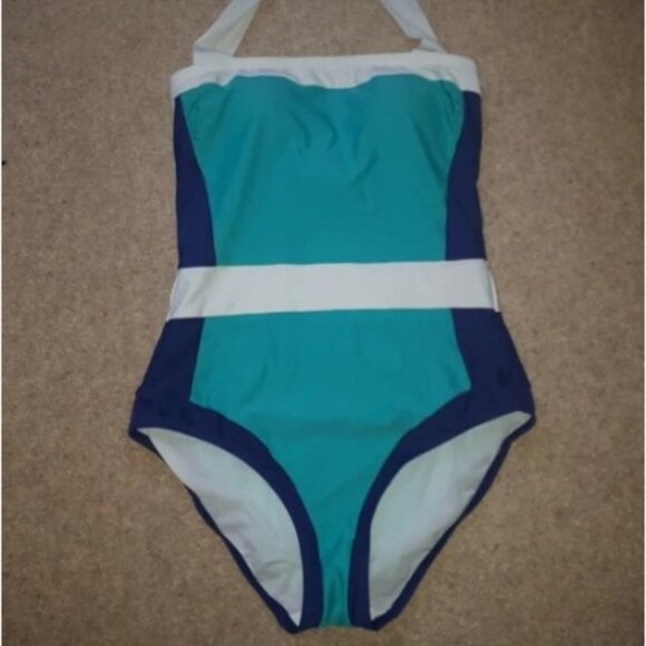 BODEN SANTORINI | Nautical 1-PIECE SWIMSUIT | 14 | Turquoise White Navy | EUC - Picture 1 of 5